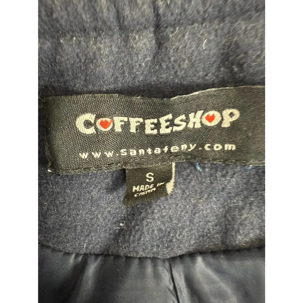 CoffeeShop Womens Sz S Faux Fur Full Zip Jacket Navy Long Sleeve Hooded‎ Outdoor